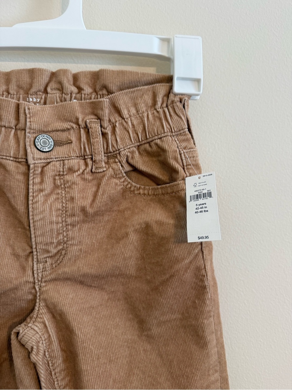 NWT Gap Kids Girls Brown Corduroy Pant 5 5T Ruffle Waist Stretch Cotton - Picture 3 of 11